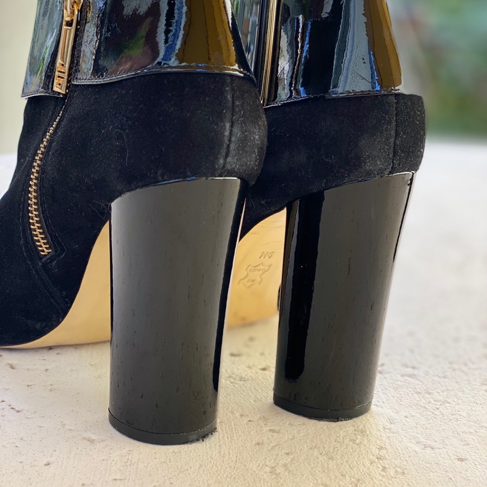 TORY BURCH Black Suede and Patent Leather Buckle Booties EUC - Picture 3 of 13